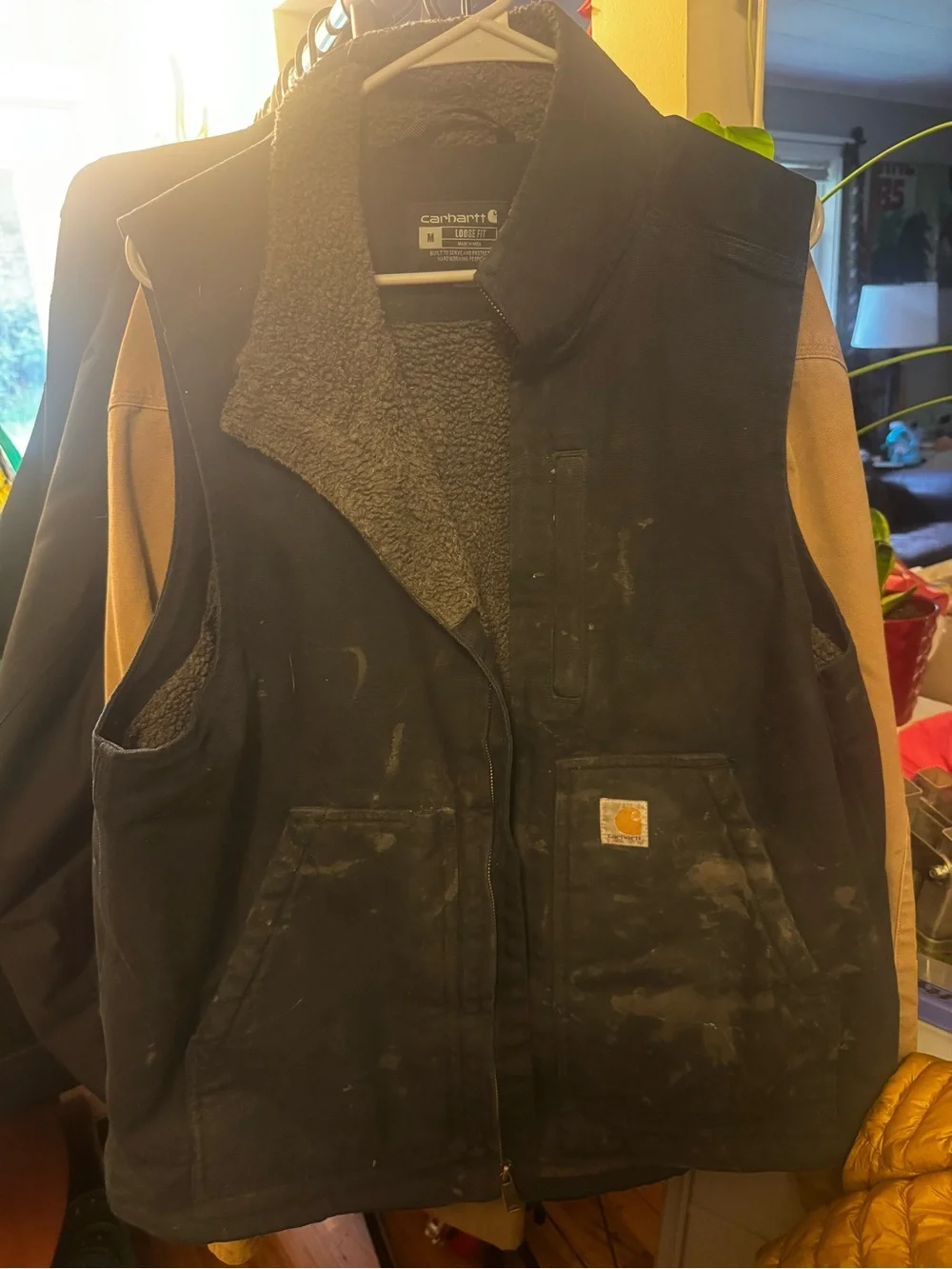 Carhartt Black Vest with Brown Sleeves and Sherpa Lining